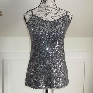 Vintage express y2k silver sequin tank tank top Sz medium